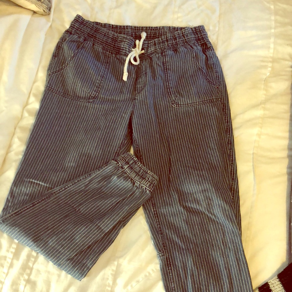 Draw string pinstripe harem denim